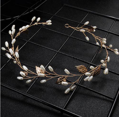 New hot sale Ornaments for Women Wedding Hair Accessories Bridal Leaf Headband Head Band Tiara Gold Leaves Pearl Jewelry