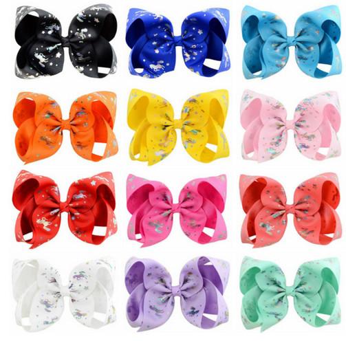 2019 New 6 inch Horse Unicorn Print Bows With Clip For Kids Girl Colorful Hairpins Hairgrips Hair Accessories