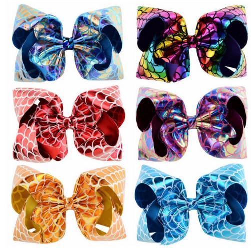 2019 New 8 Inch Mermaid Fish Scale Bows with Cardboard Hairpin Clips Hair Claws Handmade Hair Accessories For Girls Kids