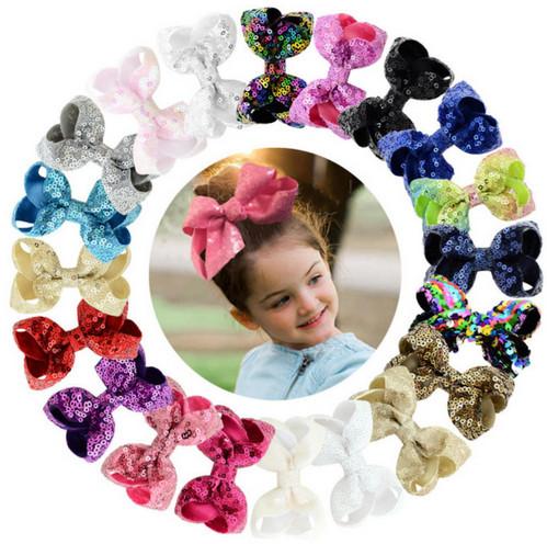 New 8CM Ribbon Sequins Mermaid Children Hair Bows with Silver Hairgrips Girls Hair Accessories Hairpins Handmade Hair Clips