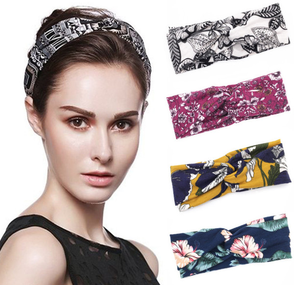 2018 new hot sale Autumn and Winter Headband Temperament Printing Fabric Wide Edge Headband Hair Hoop Cross Hair Band