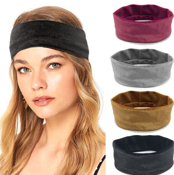 2018 new hot sale Wide-brimmed velvet elastic hairband velvet pure-color bundle hair band