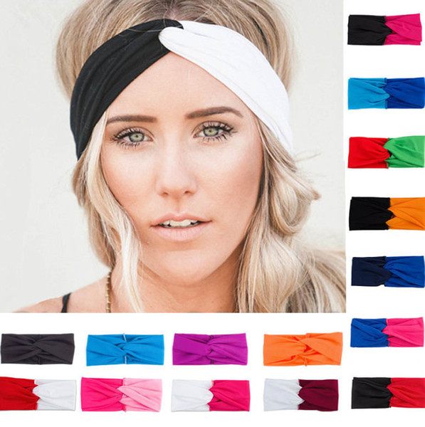 European and American women's double color hair band, color matching, pulling and cross movement hair bands, multicolored hair bands