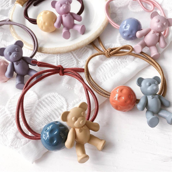 Korea 2019 spring new style ice cream cream bear beads tied cute parent-child rubber band hair ornaments