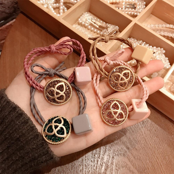 Korean version of the rubber band hair rope head ornaments tie hair rope adult leather cover female simple tied hair ring