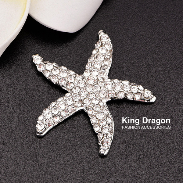 Rhinestone Starfish Embellishment Button Used On Wedding Invitation Or Decoration 32MM 20pcs/lot Silver Color Flat Back