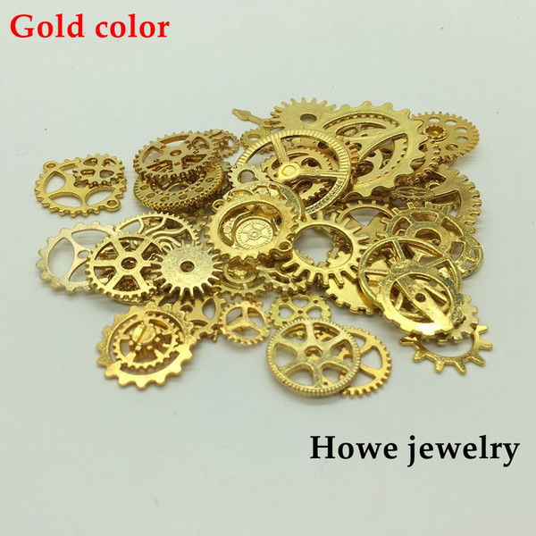 Mixed 100g gold color steampunk gears and cogs clock hands DIY European Style Jewelry Making