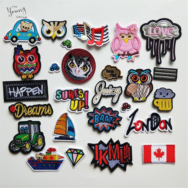 100PCS Mix Embroidery Patches for Clothing Iron on Clothes Bag Appliques Owl Letter National flag Badge Stripes Clothes Stickers