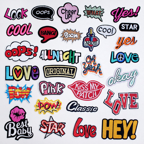 COOL OOPS POW LOVE DIY Cloth Badges Mend Decorate Patch Jeans Bag Hat Clothes Apparel Sewing Decoration Applique Patches