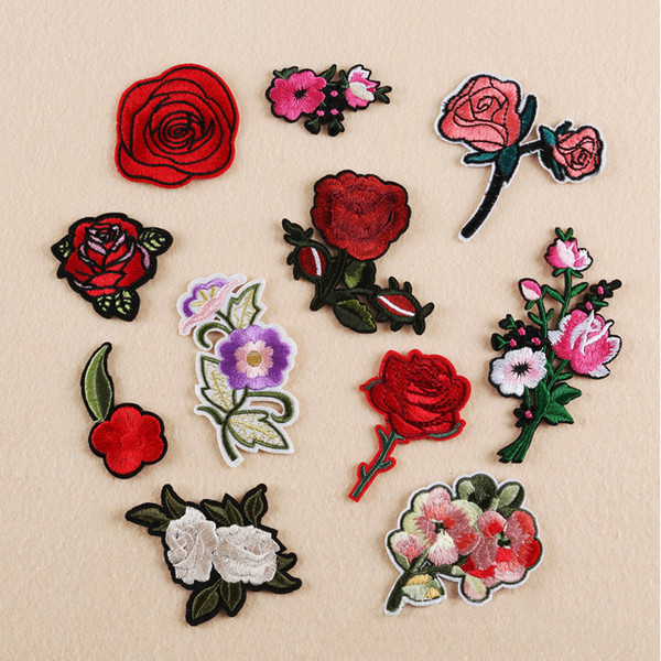 3d flower lily red rose patches embroidered applique iron applications on clothing sticker for clothes embroidery stripes badges