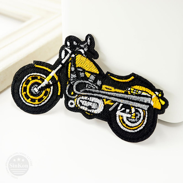 100Pcs Motorcycle Yellow (Size:10x5.5cm) DIY Cloth Badges Mend Decorate Patches Clothes Apparel Sewing Decoration Applique