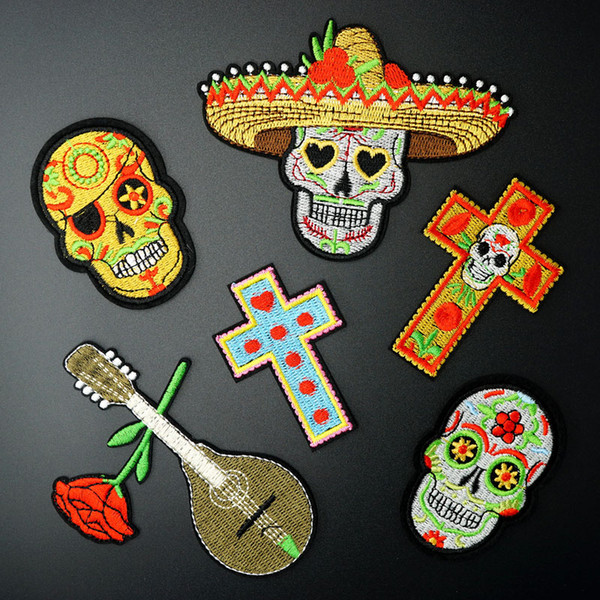 Skull Cross Embroidered Patch for Clothing Iron on Sew Applique Cute Fabric Clothes Shoes Bags DIY Decoration Patches