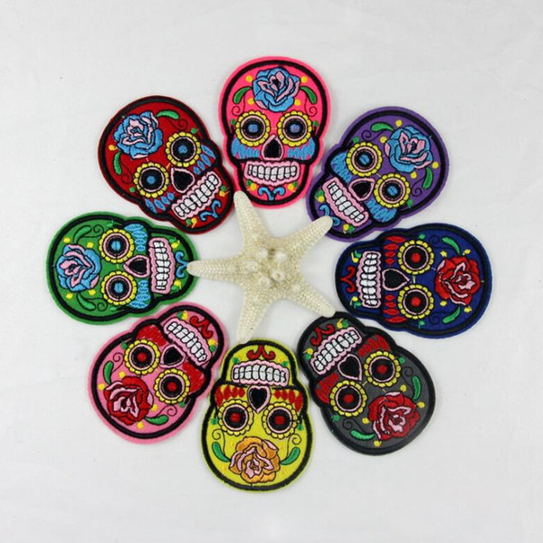 100PCS Iron On Patches Clothes DIY Flowered Skull Embroidered Patches For Clothing Fabric Badges Sewing Patches