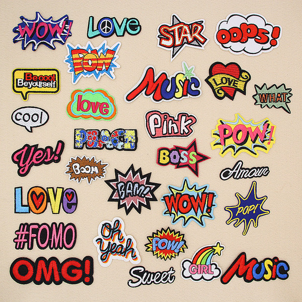 Letter OMG WOW Cool Oops Boom Yeah Love Pow Embroidery Patches for Clothing Iron on Clothes Bag Appliques Badge Stripes Sticker