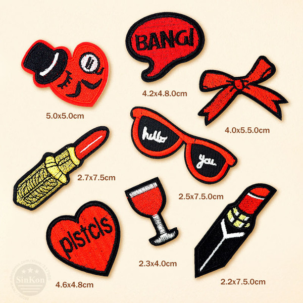 100pcs/lot Lipstick Sunglasses Cartoon Badges Embroidery Patch Applique Clothes Clothing Sewing Supplies Decorative Badge Patches