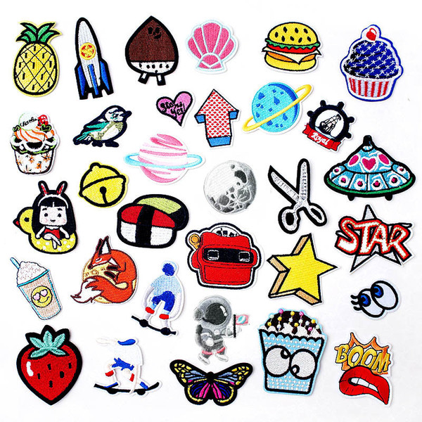 Drinks Shell Hamburger Scissors Badges DIY Embroidery Patch Applique Clothes Ironing Clothing Sewing Supplies Decorative Patches