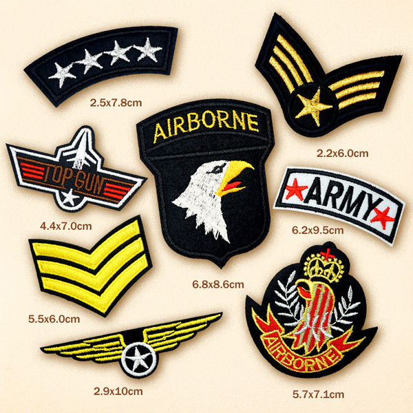 100pcs/lot TOP GUN AIRBORNE DIY Cloth Patch Badge Embroidered Cute Badges Hippie Iron On Kids Cartoon Patches For Clothes Stickers