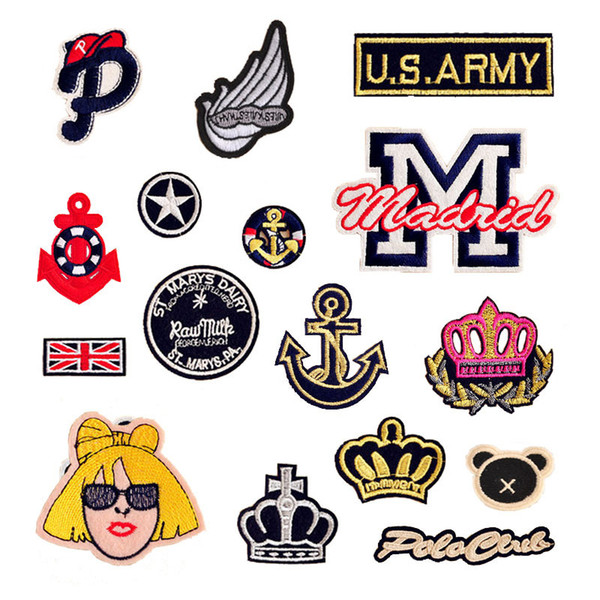 100pc Girl Crown Sea Anchor Embroidered Patches for Clothing Iron on Clothes Jeans Bag Cap Appliques Badge Stripes Sticker Craft