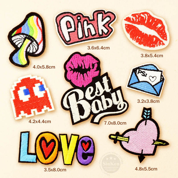 100pcs/lot Best Baby Pink Love Kiss Patches Badges DIY Embroidery Patch Applique Clothes Clothing Sewing Supplies Decorative