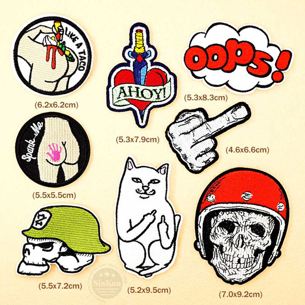 100pcs/lot oops AHOY Skull Iron On Patches Badge Embroidery Patch Badges Applique Clothes Clothing Sewing Supplies Decorative