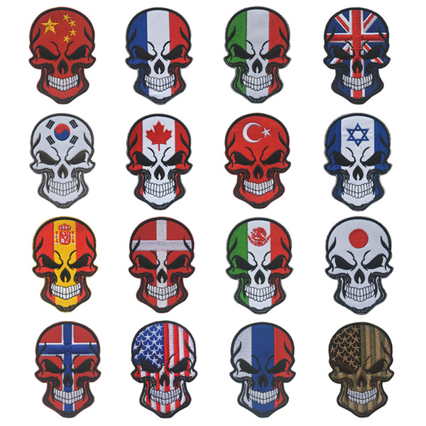 SKULL FRANCE ITALY UNION JACK Turkey FLAG patch Mexico Israel USA National Flag Tactical Morale Military Espana Patch Applique