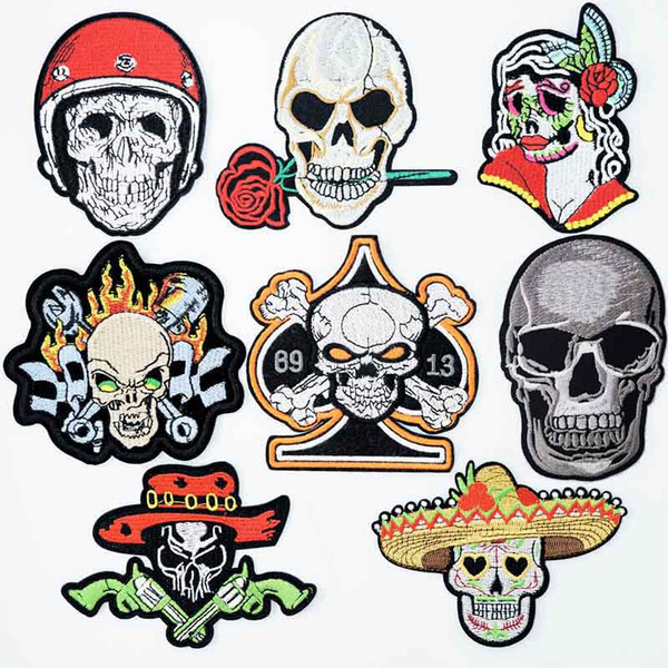 Skull Cranium Dark Terror Iron On Patches Sewing Embroidered Applique for Jacket Clothes Stickers Badge DIY Apparel Accessories