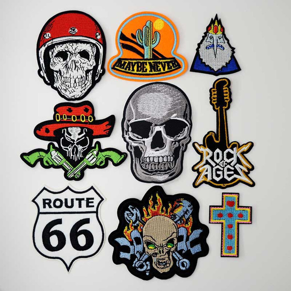 Skull Cross Black Rose Iron On Patches Sewing Embroidered Applique for Jacket Clothes Stickers Badge DIY Apparel Accessories