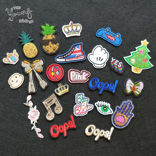 New arrive 1PCS sell Mixture embroidered hot melt adhesive Patches letter crown bowknot Stickers badge DIY clothing accessory