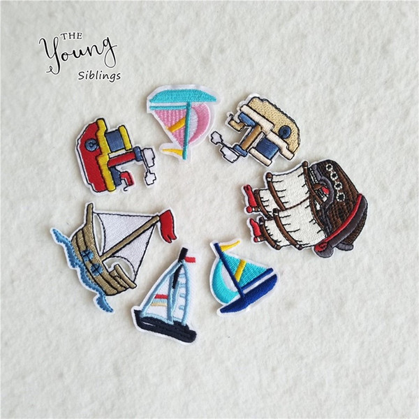 Embroidery boat Thermo-stickers for Clothing Cartoon Iron on patches Clothes Badges embroidered Appliques Decorate Accessories