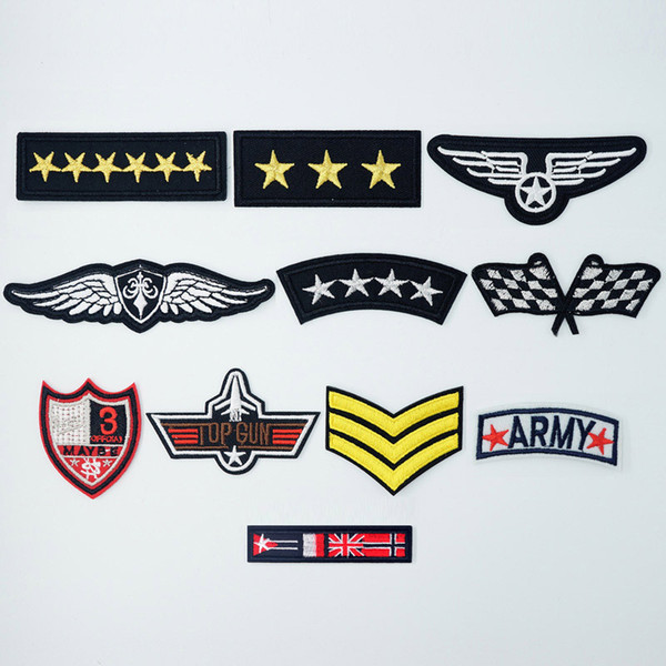 Star Rank Grade Army Emblem Iron On Patches Sewing Embroidered Applique Jacket Clothes Stickers Badge DIY Apparel Accessories