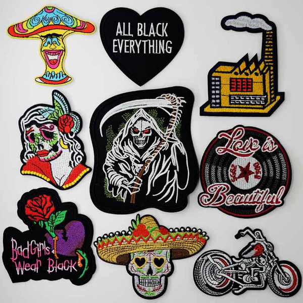 God of Death Motorcycle Iron On Patches Sewing Embroidered Applique for Jacket Clothes Stickers Badge DIY Apparel Accessories