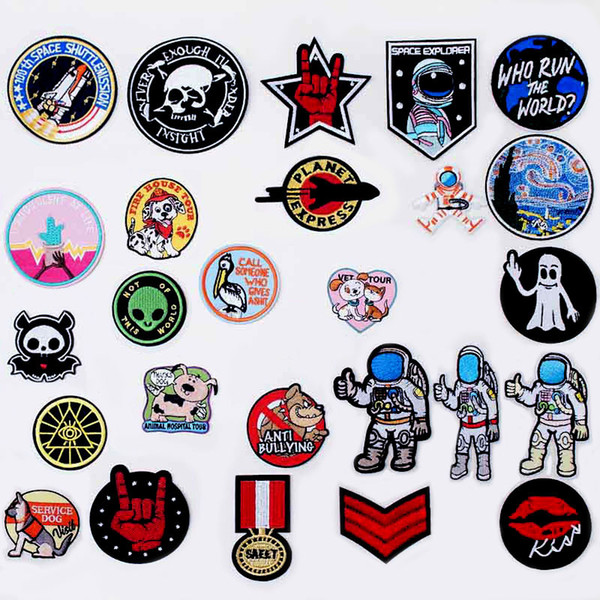 Astronaut Rocket Small Pet Iron On Patches Sewing Embroidered Applique for Jacket Clothes Stickers Badge DIY Apparel Accessories