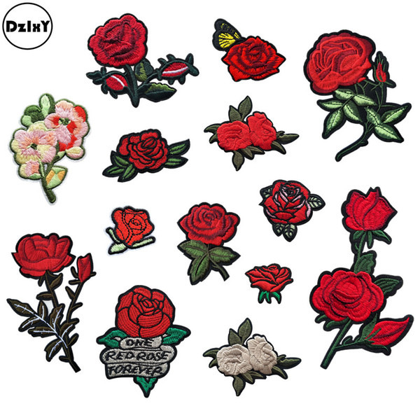 100 PCS Rose Embroidered Iron on Patches for Clothing DIY Stripes Clothes Patchwork Sticker Custom Flowers Applique @Z