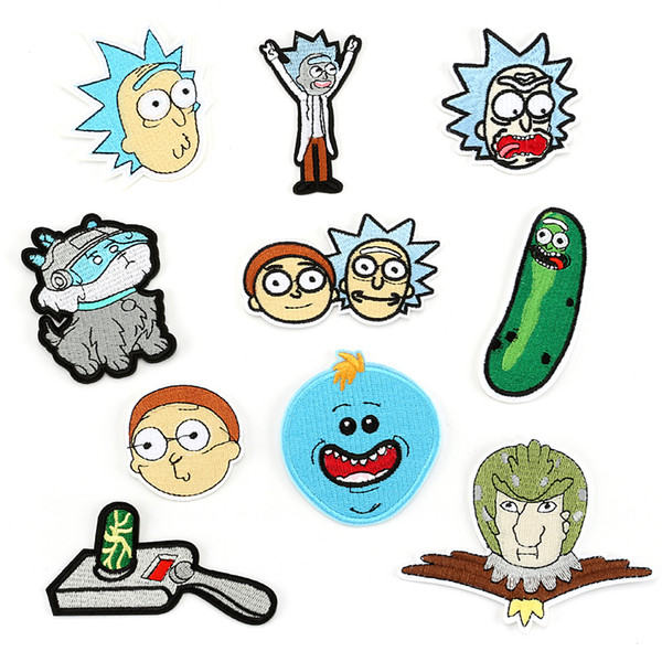 Rick and Morty Anime Patches for Kids Clothes Iron on Appliques DIY Stripes Embroidery Sticker Cartoon Cucumber Sew on Badges @B