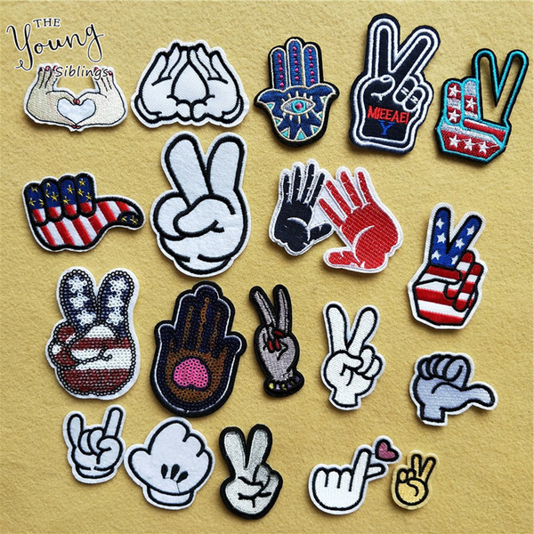 Hot sale Mixture Finger Parches Embroidered Iron On Patches For Clothing DIY Stripes Clothes Stickers Custom DIY Clothes Badges