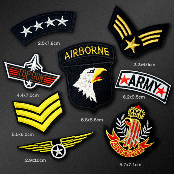 100pcs/lot AIRBORNE ARMY DIY Cloth Patch Badge Embroidered Cute Badges Hippie Iron On Kids Cartoon For Clothes Stickers