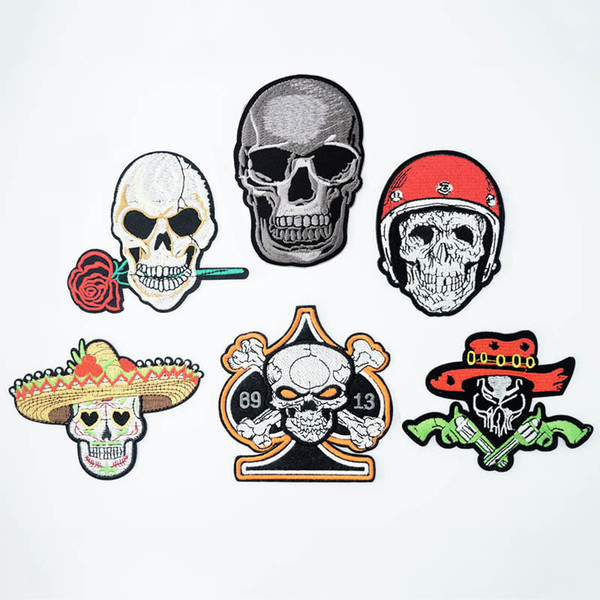 Skull Skeleton Death's Iron On Patches Sewing Embroidered Applique for Jacket Clothes Stickers Badge DIY Apparel Accessories