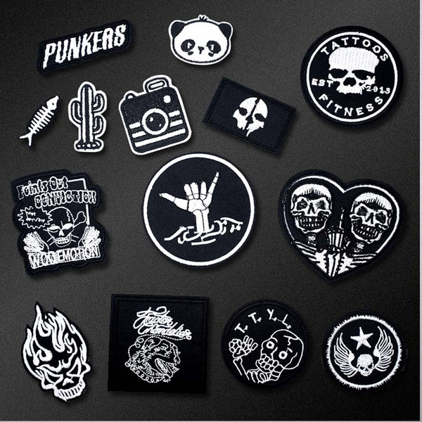 DIY Cartoon Black White Patch Embroidered Cute Badges Hippie Iron On Kids Patches For Clothes Stickers Badge