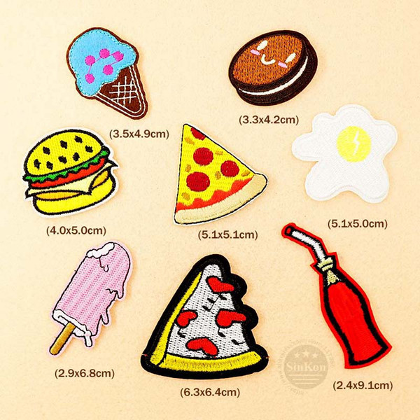 Biscuits Drinks Pizza Egg Clothes Badge Embroidery Patch Applique Clothes Iron On Clothing Sewing Supplies Decorative Patches