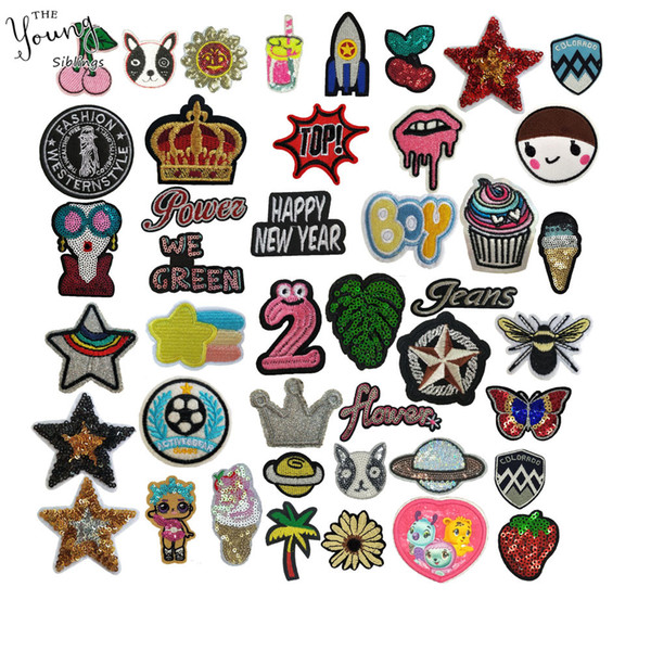 Hot sale Mixture Embroidery Applique Cartoon iron on Patch for Clothes Sequin badges Animal stickers DIY Sewing Accessories