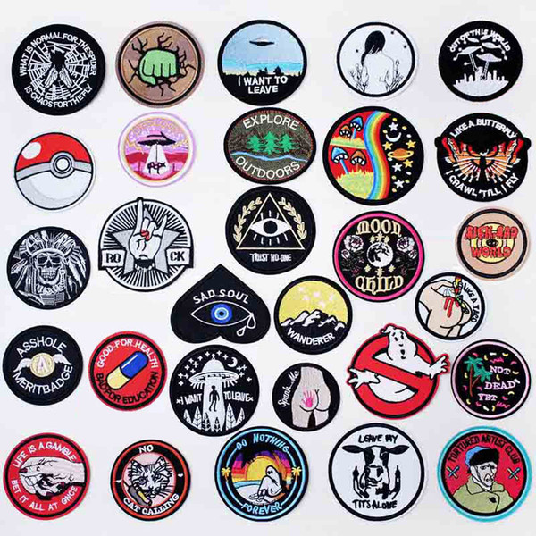 Round Black UFO Alien Eye Iron On Patches Sewing Embroidered Applique for Jacket Clothes Stickers Badge DIY Apparel Accessories