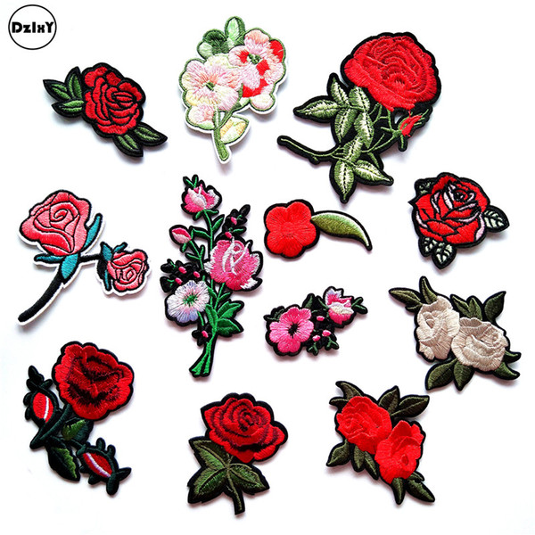 100 PCS Rose Flowers parches Embroidered Iron on Patches for Clothing DIY Motif Stripes Clothes Stickers Custom Badges @F