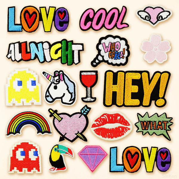 ALLNIGHT HEY LOVE COOL Embroidered Patches Sewing Applique Iron On Badge Clothes Patch Stickers Apparel Craft Sewing Accessories