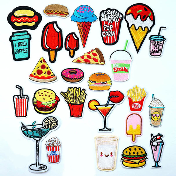 Popsicle Popcorn Ice Cream Iron On Patches Sewing Embroidered Applique for Jacket Clothes Stickers Badge DIY Apparel Accessories