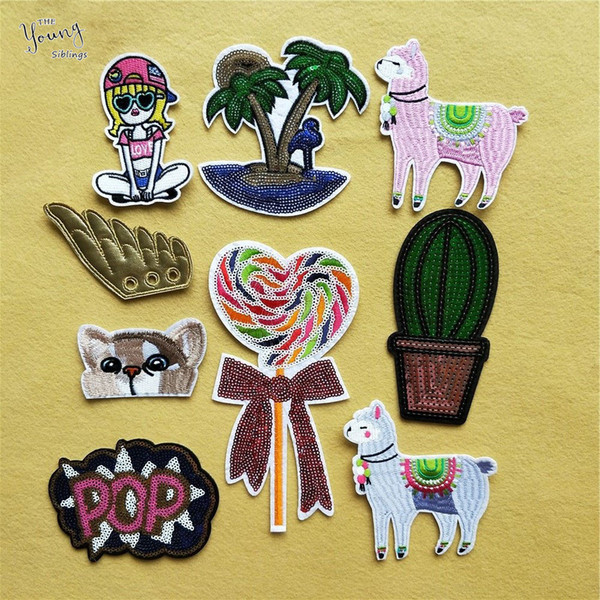 Sequins Letter hippie Tree Iron On Patch DIY embroidered Applique Sheep Girl Cute Clothing Sewing Supplies thermo-stickers Badge