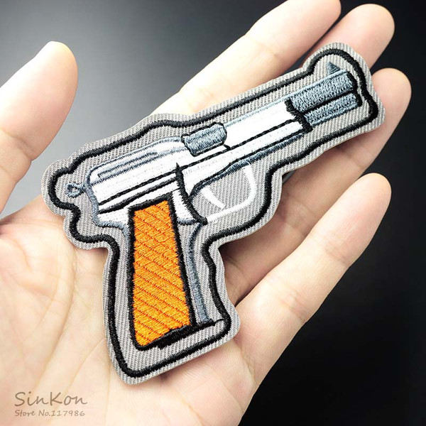 GUN Size:6.0x9.2cm Iron On Patch Embroidered Applique Sewing Clothes Stickers Garment Apparel Accessories Badges