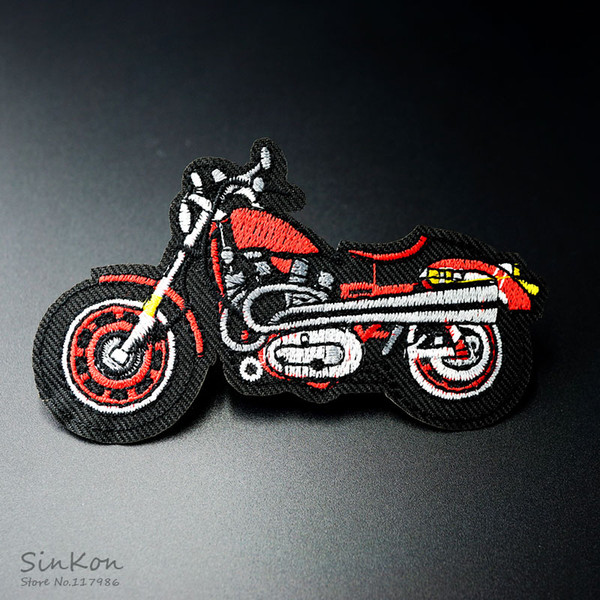 Red Motorcycle (Size:10x5.5cm) DIY Cloth Badges Embroidered Applique Sewing Patch Clothes Stickers Apparel Accessories Red