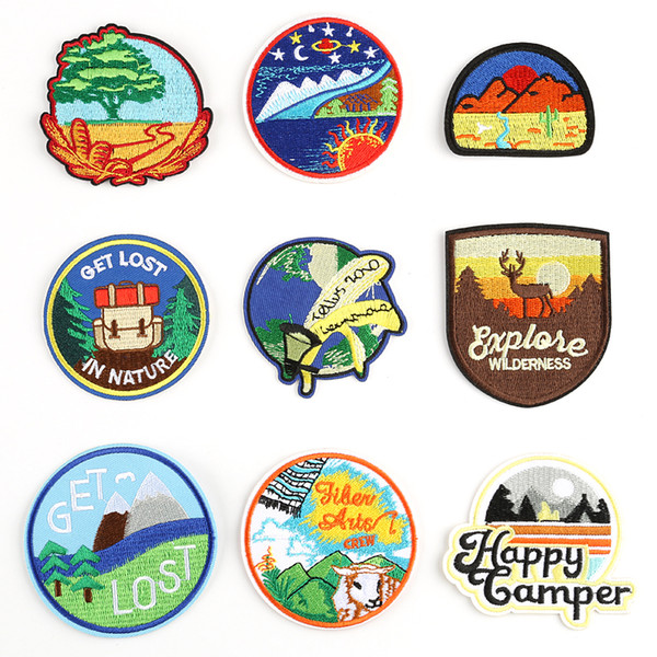 100 PCS Nature Forest Patches for Tops Iron on Badges Stripes Anime Clothes Appliques Sewing Embroidery Animals Stickers @W