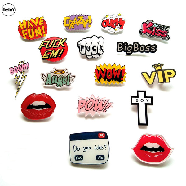 100 PCS Cartoon Letter POW Acrylic Pins Icons Badges on Backpack Stripe Decoration Brooch Lightning Badge for Clothes @Y