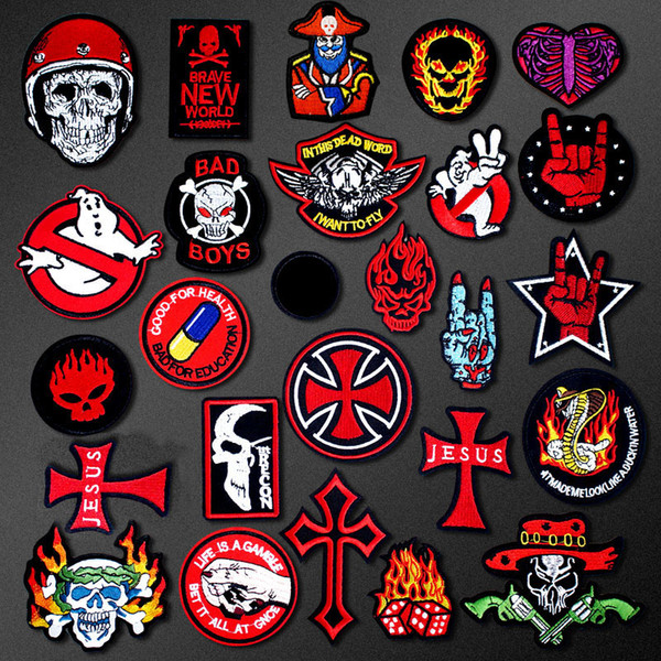 Skull ROCK Hand Cross DIY Cartoon Badges Embroidery Patch Applique Ironing Clothing Sewing Supplies Decorative Patches